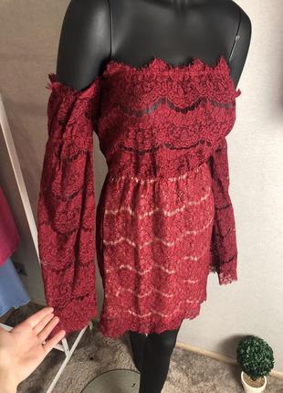 Шикарна сукня з мережива волан рюша підклад широкий рукав на плечі бренд red chilli💣святкова/нарядна4 фото