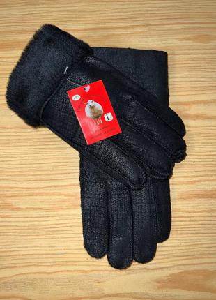 Чоловічі натуральні шкіряні рукавички на овчині хутряні зимові шкіряні рукавички на хутрі