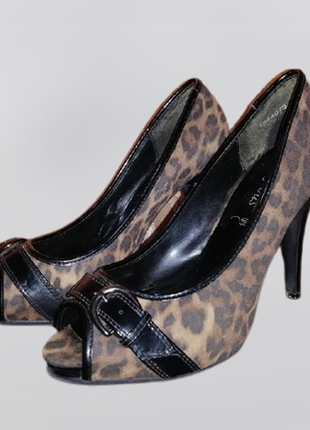 🧡женские леопардовые туфли с открытым носком (дефект) new look🧡