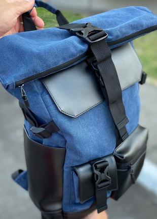 Синие городской туристический рюкзак ролл топ универсальный3 фото