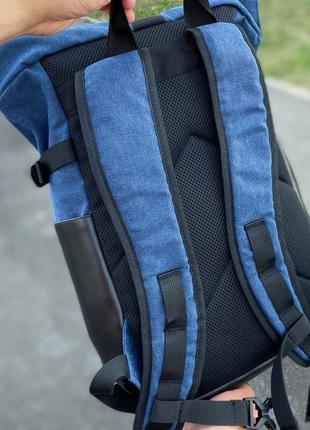 Синие городской туристический рюкзак ролл топ универсальный4 фото