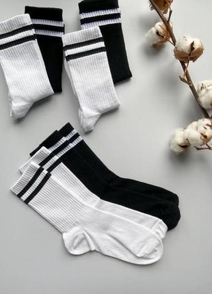 Носки женские коттоновые черно-белые высокие4 фото