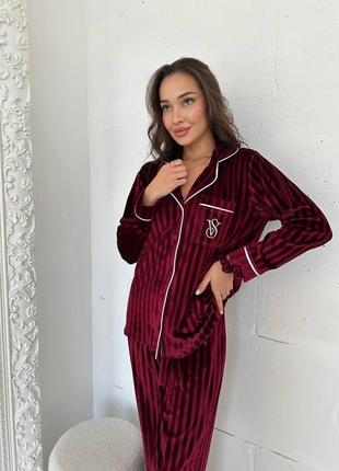 Женская пижама бархат бордо для дома и сна7 фото