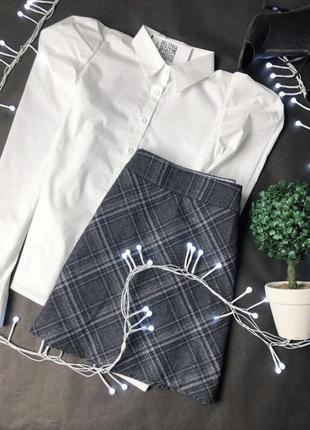 Шикарная шерстяная/шерсть юбка от бренд esprit 😍клетка подкладка трапеция