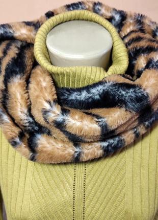 Леопардовый шарф снуд хомут из искусственного меха 22х80 chicoree2 фото