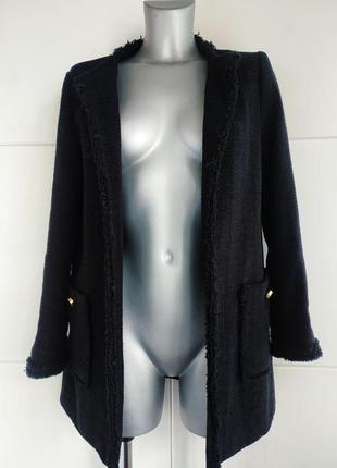 Пальто из твида  zara черного цвета с карманами3 фото