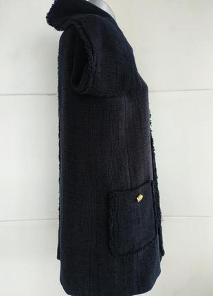 Пальто из твида  zara черного цвета с карманами5 фото