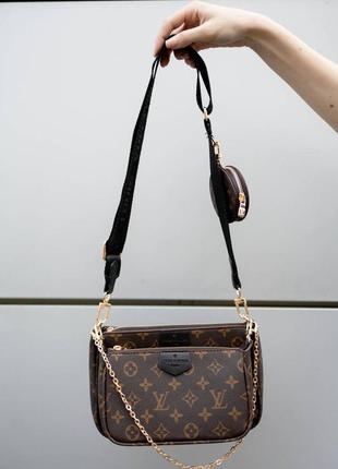 Louis vuitton multi pochette brown/black5 фото