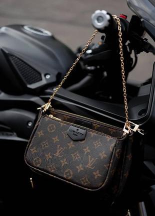 Louis vuitton multi pochette brown/black7 фото