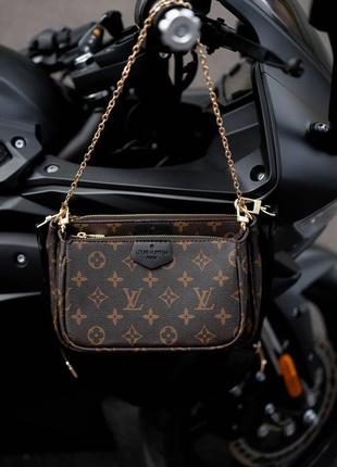 Louis vuitton multi pochette brown/black8 фото