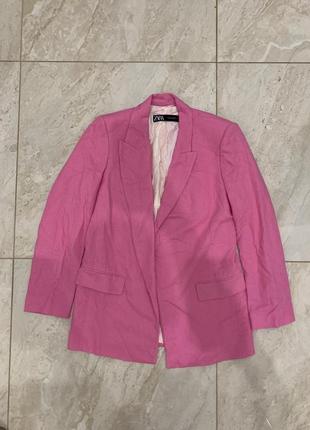 Льняной блейзер пиджак zara розовый женский жакет6 фото