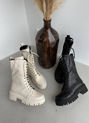 Натуральні шкіряні зимові високі черевики - берці