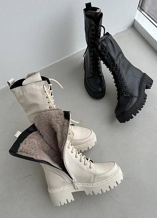 Натуральні шкіряні зимові високі черевики - берці