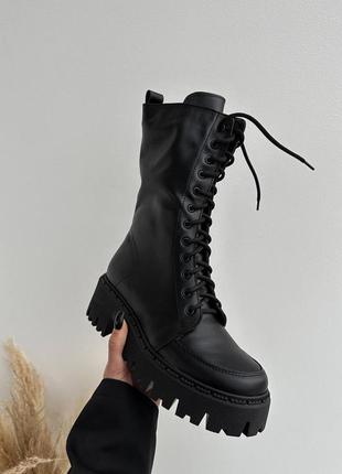 Натуральні шкіряні зимові високі черевики - берці