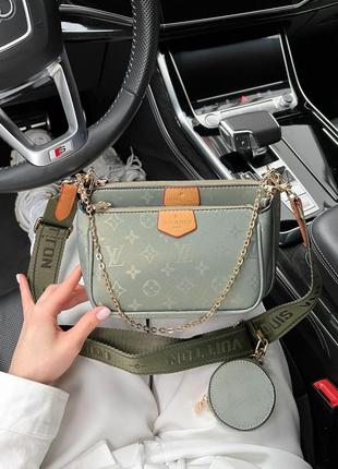 Жіноча сумка lv multi pochette olive3 фото