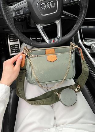 Жіноча сумка lv multi pochette olive1 фото