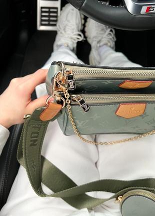 Жіноча сумка lv multi pochette olive4 фото