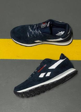 Классические мужские кроссовки измельчений, reebok classic blue. натуральная замша8 фото