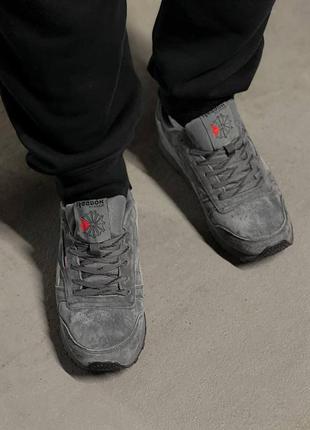 Классические мужские кроссовки измельчений, reebok classic grey. натуральная замша5 фото