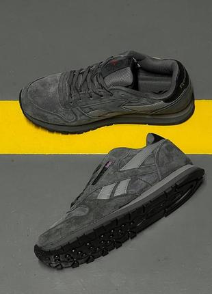 Классические мужские кроссовки измельчений, reebok classic grey. натуральная замша6 фото