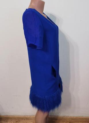 Королівська блакитна сукня з v-подібним вирізом і штучним хутром королевское голубое платье с v-подобным вырезом и искусственным мехом платья6 фото