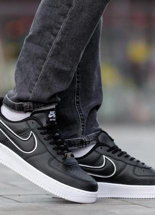 Кросівки чоловічі шкіряні білі nike air force 1 low чорні кросівки найк із натуральної шкіри