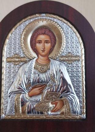 Греческая икона silver axion святого пантелеймона (ep-023xag/p) ep3 11x13 см1 фото