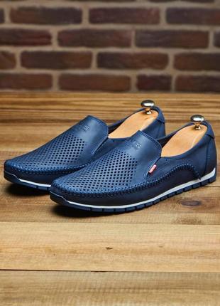 Літні чоловічі шкіряні туфлі макасини 4-син