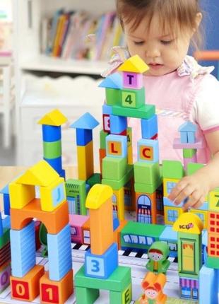 Деревʼяний конструктор будуємо місто у відрі-сортер