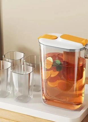 Набір для напоїв пластиковий глечик із фільтром + 4 склянки1 фото