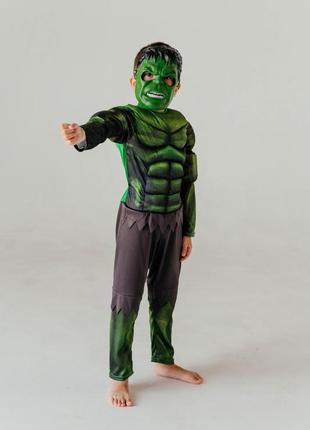 Костюм халка с мускулами для мальчика, зеленый3 фото