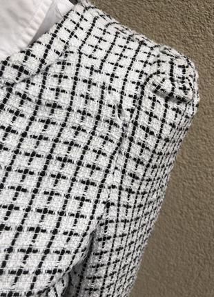 Белый в черную клетку твидовый жакет(пиджак)блейзер в стиле шанель,5 фото