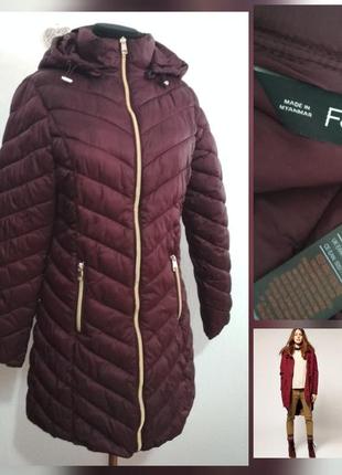 Фирменная длинная теплая лёгкая куртка с капюшоном роскошного цвета f&f