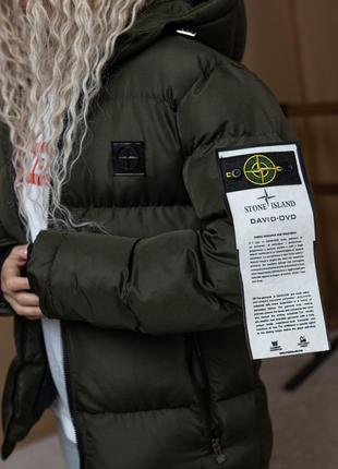 Женская куртка зимняя stone island теплая до -25°с хаки пуховик дутый с капюшоном стон айленд1 фото