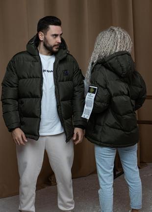 Женская куртка зимняя stone island теплая до -25°с хаки пуховик дутый с капюшоном стон айленд3 фото