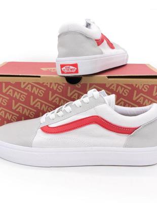 Кеды vans classic old skool белые с красным, текстиль. топ качество! 38. размеры в наличии: 38, 39, 40, 41.