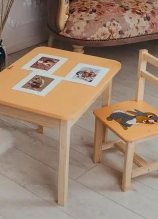 Детский письменный столик и стульчик (с ящиком) для рисования и учебы (зайчик)1 фото