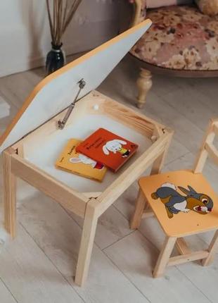 Детский письменный столик и стульчик (с ящиком) для рисования и учебы (зайчик)8 фото