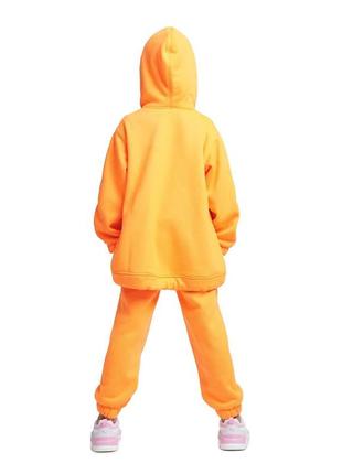 Костюм детский спортивный теплый из турецкой хлопковой ткани с начесом, худи кенгуру штаны оранжевый7 фото