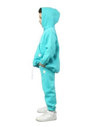 Костюм дитячий спортивний теплий із турецької бавовняної тканини з начосом, худі кенгуру штани, блакитний6 фото