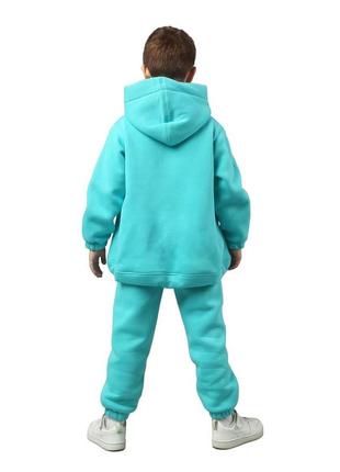 Костюм дитячий спортивний теплий із турецької бавовняної тканини з начосом, худі кенгуру штани, блакитний5 фото