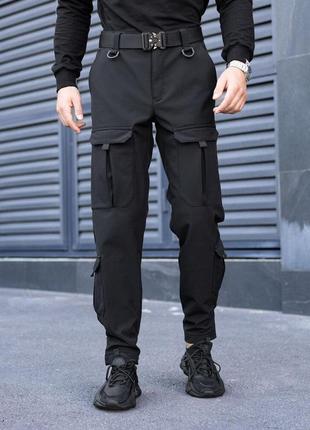 Штаны карго мужские демисезонные с карманами чёрные pobedov hardy2 фото