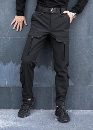 Штаны карго мужские демисезонные с карманами чёрные pobedov hardy4 фото