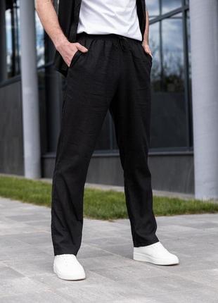 Чоловічі лляні штани вільного крою чорні pobedov chill5 фото