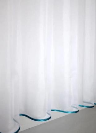 Тюль арка на кухню (280х170см) з ламбрекеном. колір лазурний з білим3 фото
