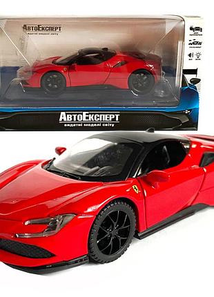 Іграшкова машинка металева ferrari, феррарі червона, звук, світло, інерція, откр двері, капот, автоексперт, 1:32,14,5*7*4см
