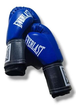 Боксерские перчатки everlast 8 oz кожа сине-черные2 фото