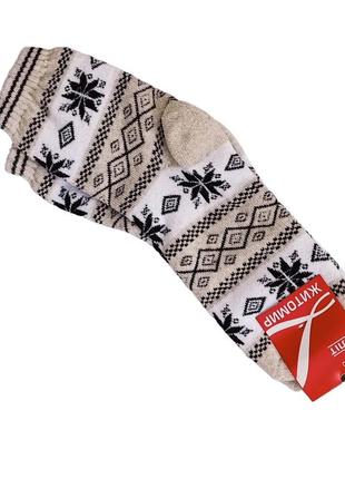 Жіночі високі махрові шкарпетки, розмір 23-25 (36-40), колекція "орнамент зимові", колір тілесний6 фото