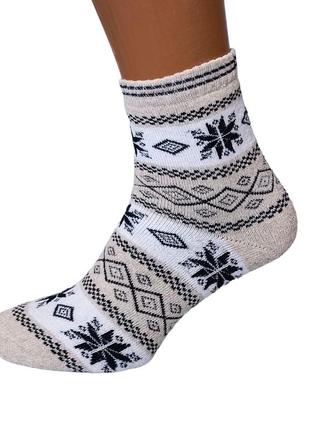 Жіночі високі махрові шкарпетки, розмір 23-25 (36-40), колекція "орнамент зимові", колір тілесний5 фото
