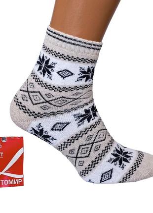 Жіночі високі махрові шкарпетки, розмір 23-25 (36-40), колекція "орнамент зимові", колір тілесний7 фото